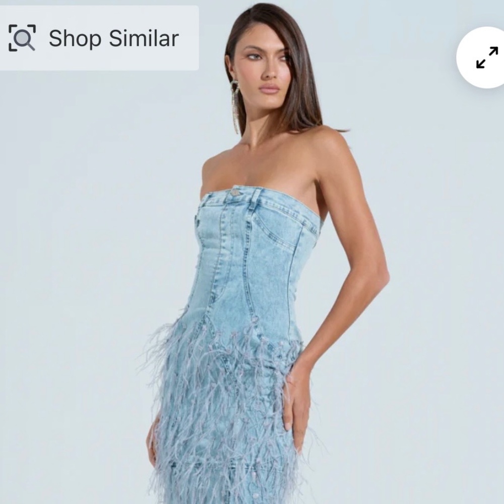 AKIRA BRITTANY FEATHER DENIM MAXI DRESS Size 2X2X